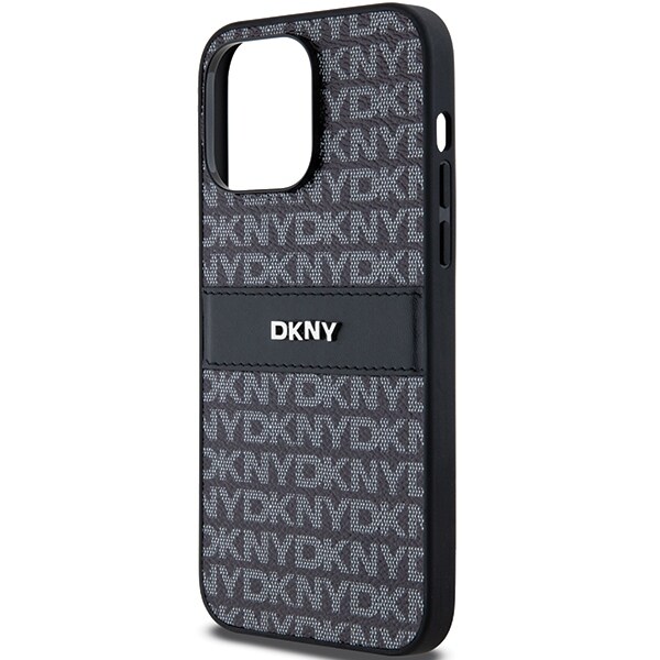 DKNY läderfodral med monostripe och metallogo för iPhone 14 Pro - svart