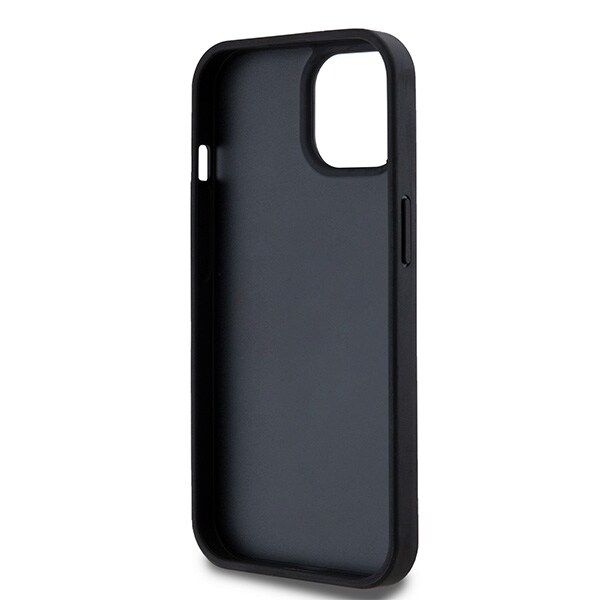 DKNY läderfodral med rutigt monomönster och tryckta ränder för iPhone 15/14/13 - Svart