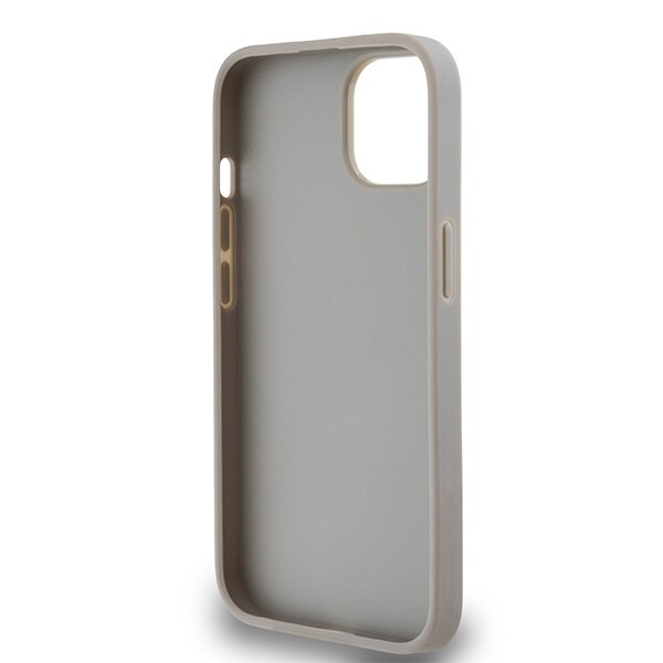 DKNY læderetui med monostribe og metallogo til iPhone 15 / 14 / 13 - beige