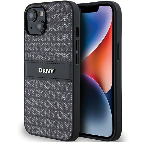 DKNY läderfodral med monostripe och metallogo för iPhone 15/14/13 - Svart