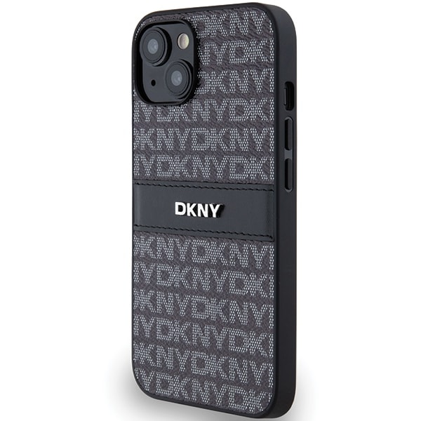 DKNY läderfodral med monostripe och metallogo för iPhone 15/14/13 - Svart