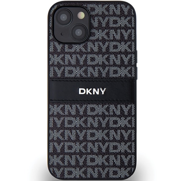 DKNY läderfodral med monostripe och metallogo för iPhone 15/14/13 - Svart