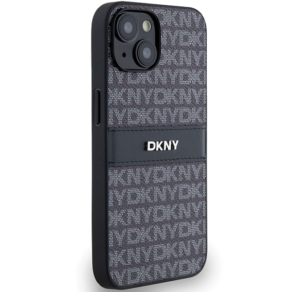 DKNY läderfodral med monostripe och metallogo för iPhone 15/14/13 - Svart