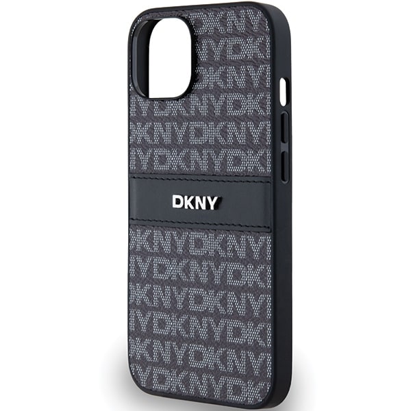 DKNY läderfodral med monostripe och metallogo för iPhone 15/14/13 - Svart