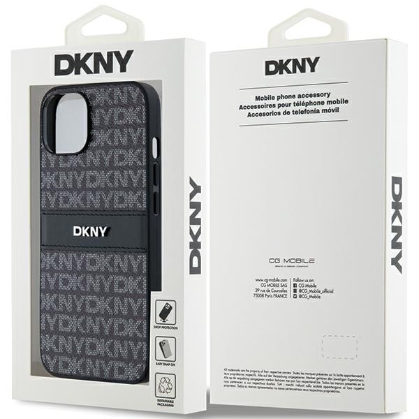 DKNY läderfodral med monostripe och metallogo för iPhone 15/14/13 - Svart