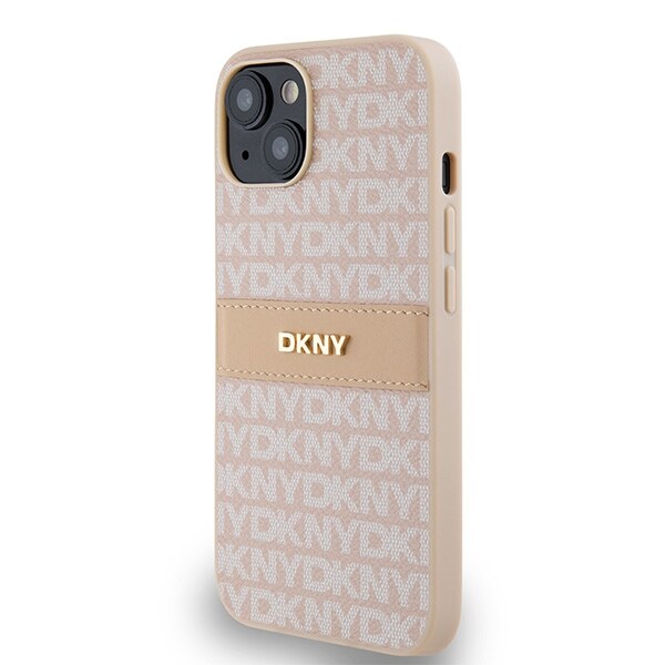DKNY läderfodral med monostripe och metallogo för iPhone 15 / 14 / 13 - rosa