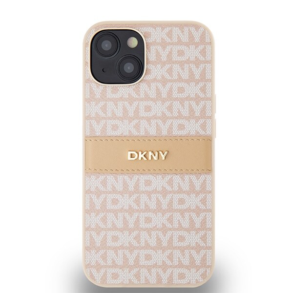 DKNY läderfodral med monostripe och metallogo för iPhone 15 / 14 / 13 - rosa