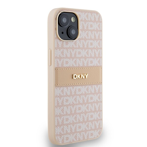 DKNY läderfodral med monostripe och metallogo för iPhone 15 / 14 / 13 - rosa