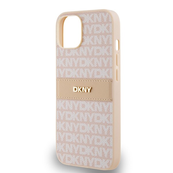 DKNY läderfodral med monostripe och metallogo för iPhone 15 / 14 / 13 - rosa
