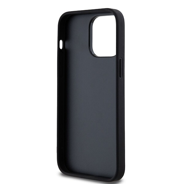 DKNY læderetui med ternet mønster og trykte striber til iPhone 14 Pro Max - Sort