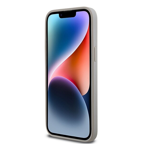 DKNY læderetui med monostribe og metallogo til iPhone 14 Pro Max - beige
