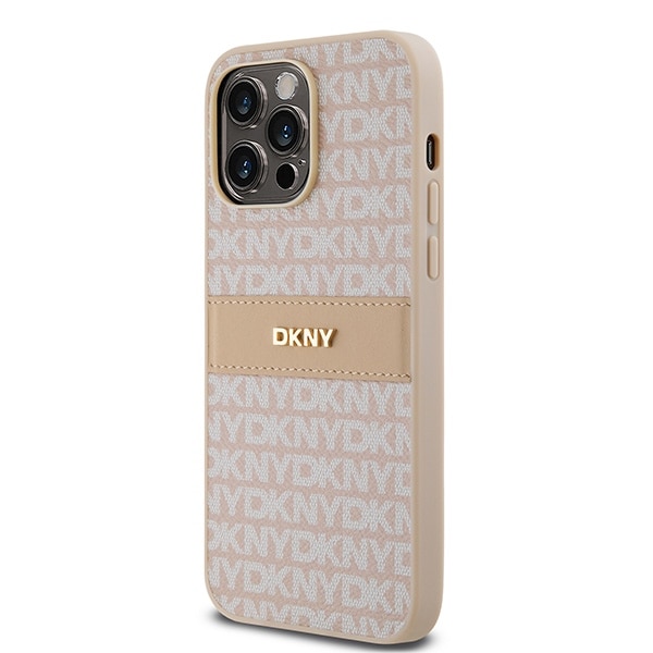 DKNY læderetui med monostribe og metallogo til iPhone 14 Pro Max - pink