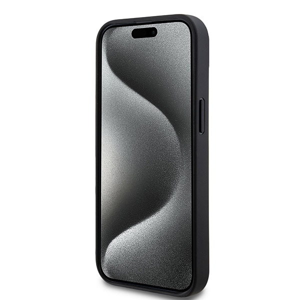 DKNY ternet læderetui med ensfarvet mønster og trykte striber til iPhone 15 Plus / 14 Plus - Sort