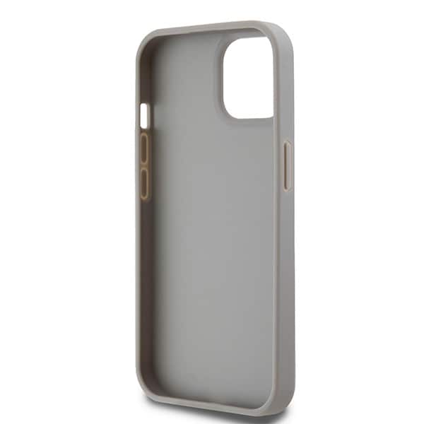 DKNY læderetui med monostribe og metallogo til iPhone 15 Plus / 14 Plus - beige