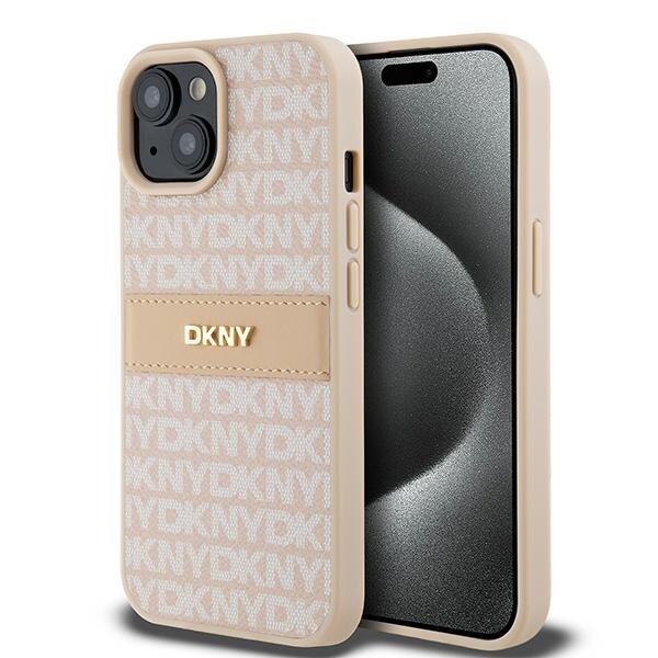 DKNY läderfodral med monostripe och metallogo för iPhone 15 Plus / 14 Plus - Rosa