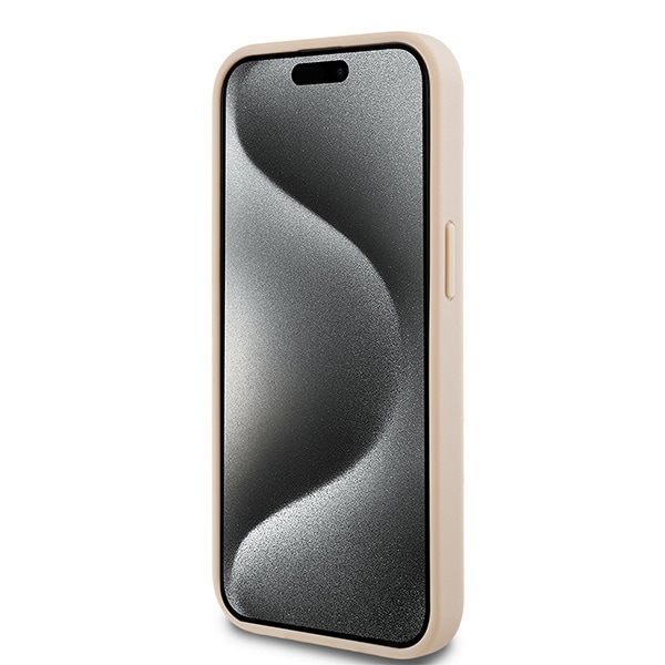 DKNY læderetui med monostribe og metallogo til iPhone 15 Plus / 14 Plus - Pink