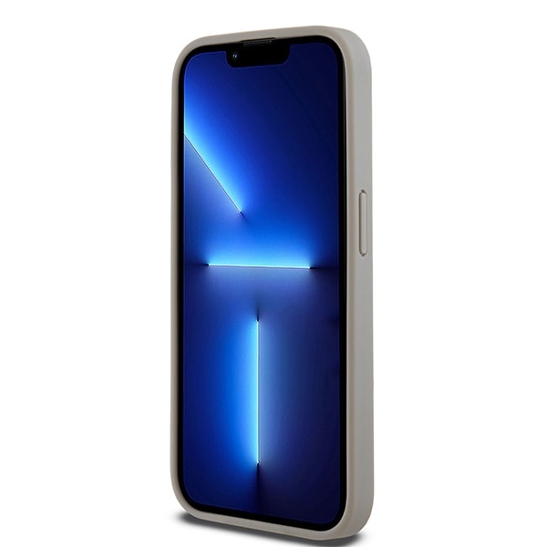 DKNY läderfodral med monostripe och metallogo för iPhone 15 Pro Max - beige