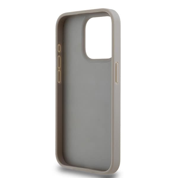 DKNY läderfodral med monostripe och metallogo för iPhone 15 Pro Max - beige