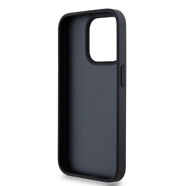 DKNY læderetui med monostribe og metallogo til iPhone 15 Pro Max - sort