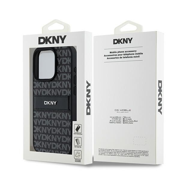 DKNY læderetui med monostribe og metallogo til iPhone 15 Pro Max - sort