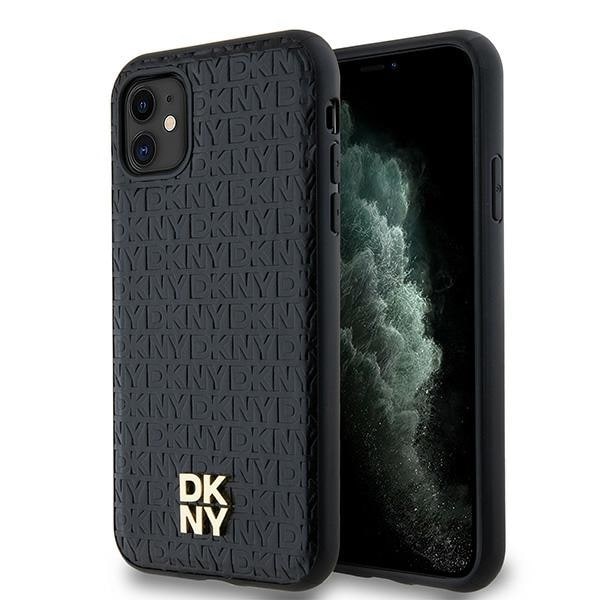 DKNY Läder Monogram Mönster Metall Logo MagSafe Fodral för iPhone 11 / Xr - Svart