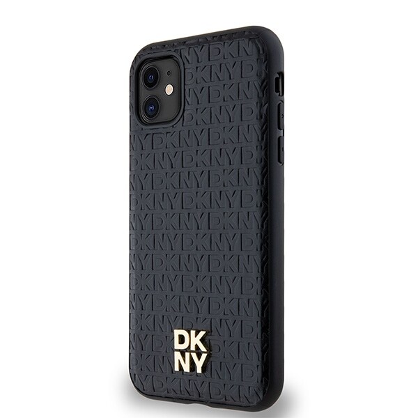 DKNY Läder Monogram Mönster Metall Logo MagSafe Fodral för iPhone 11 / Xr - Svart