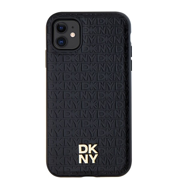 DKNY Läder Monogram Mönster Metall Logo MagSafe Fodral för iPhone 11 / Xr - Svart