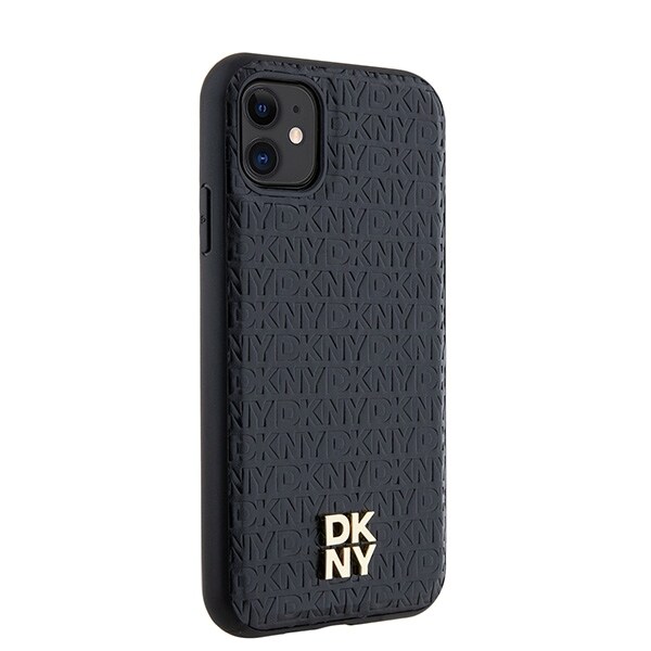 DKNY Läder Monogram Mönster Metall Logo MagSafe Fodral för iPhone 11 / Xr - Svart