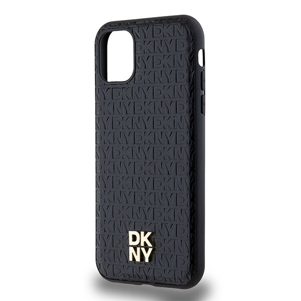 DKNY Läder Monogram Mönster Metall Logo MagSafe Fodral för iPhone 11 / Xr - Svart
