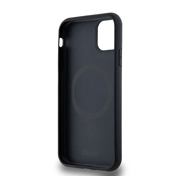 DKNY Läder Monogram Mönster Metall Logo MagSafe Fodral för iPhone 11 / Xr - Svart
