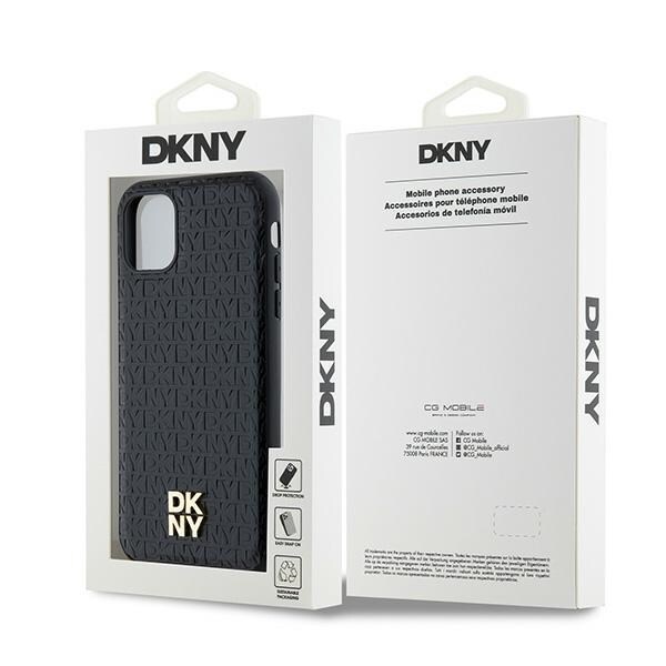 DKNY Läder Monogram Mönster Metall Logo MagSafe Fodral för iPhone 11 / Xr - Svart