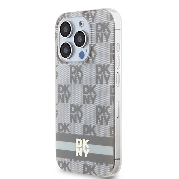 DKNY IML Checkered Mono Pattern & Printed Stripes MagSafe-etui til iPhone 13 Pro / 13 - beige