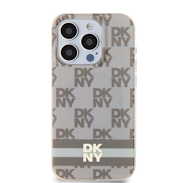 DKNY IML Checkered Mono Pattern & Printed Stripes MagSafe-etui til iPhone 13 Pro / 13 - beige