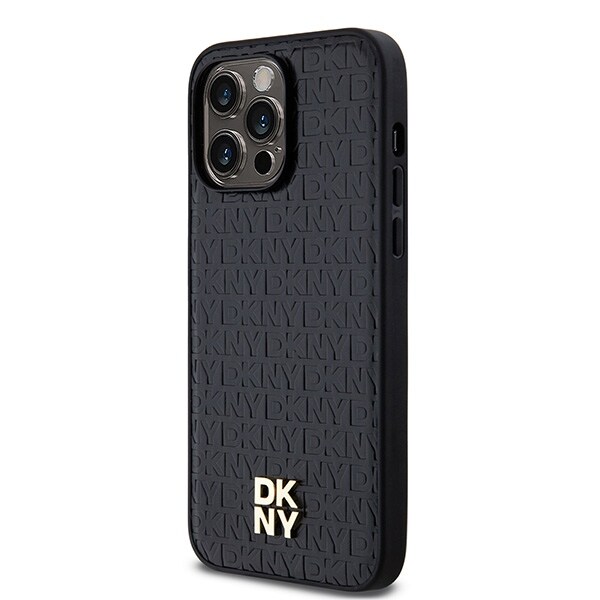 DKNY MagSafe-fodral med lädermönster och metallogo för iPhone 13 Pro / 13 - Svart