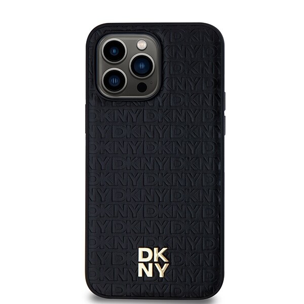 DKNY MagSafe-fodral med lädermönster och metallogo för iPhone 13 Pro / 13 - Svart