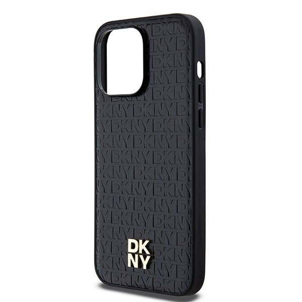 DKNY MagSafe-fodral med lädermönster och metallogo för iPhone 13 Pro / 13 - Svart