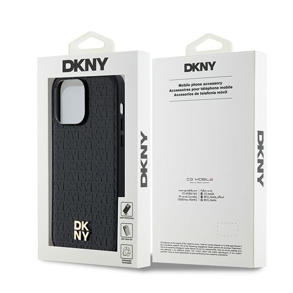 DKNY MagSafe-fodral med lädermönster och metallogo för iPhone 13 Pro / 13 - Svart
