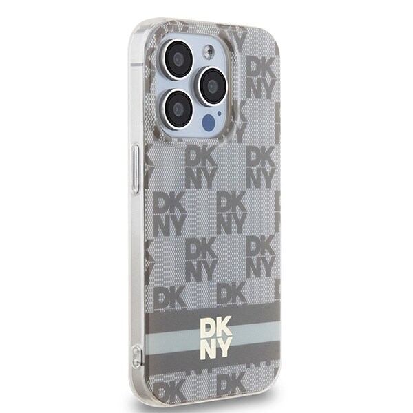 DKNY IML Checkered Mono Pattern & Printed Stripes MagSafe-etui til iPhone 13 Pro Max - beige