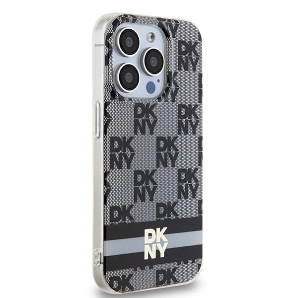 DKNY IML Checkered Mono Pattern & Printed Stripes MagSafe-etui til iPhone 13 Pro Max - Sort