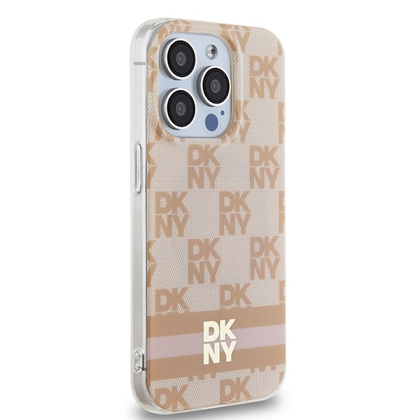 DKNY IML Checkered Mono Pattern & Printed Stripes MagSafe-fodral för iPhone 13 Pro Max - rosa