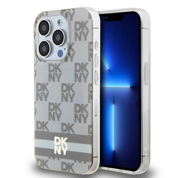 DKNY IML Checkered Mono Pattern & Printed Stripes MagSafe-fodral för iPhone 14 Pro - beige