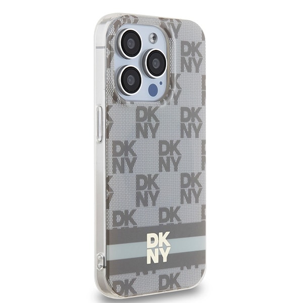 DKNY IML Checkered Mono Pattern & Printed Stripes MagSafe-etui til iPhone 14 Pro - beige