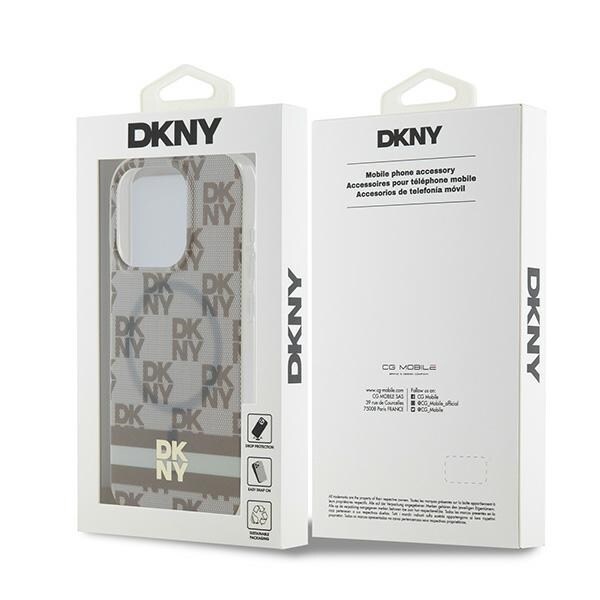 DKNY IML Checkered Mono Pattern & Printed Stripes MagSafe-etui til iPhone 14 Pro - beige