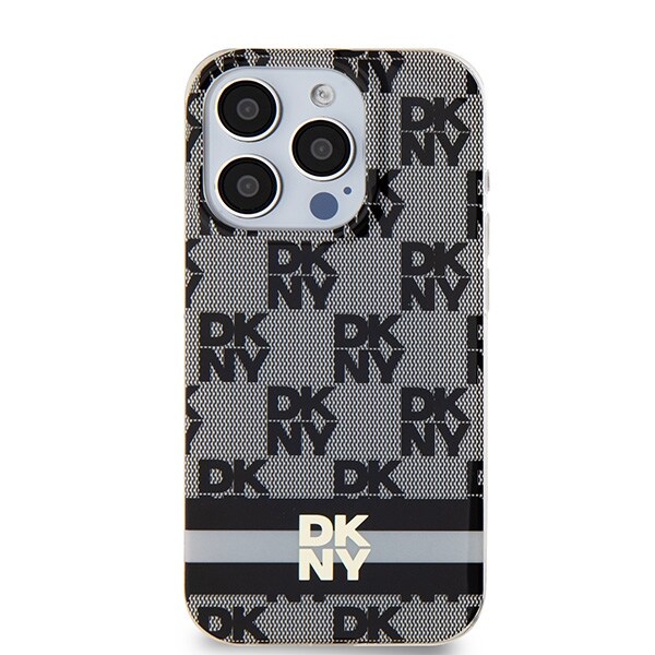 DKNY IML Checkered Mono Pattern & Printed Stripes MagSafe-etui til iPhone 14 Pro - Sort