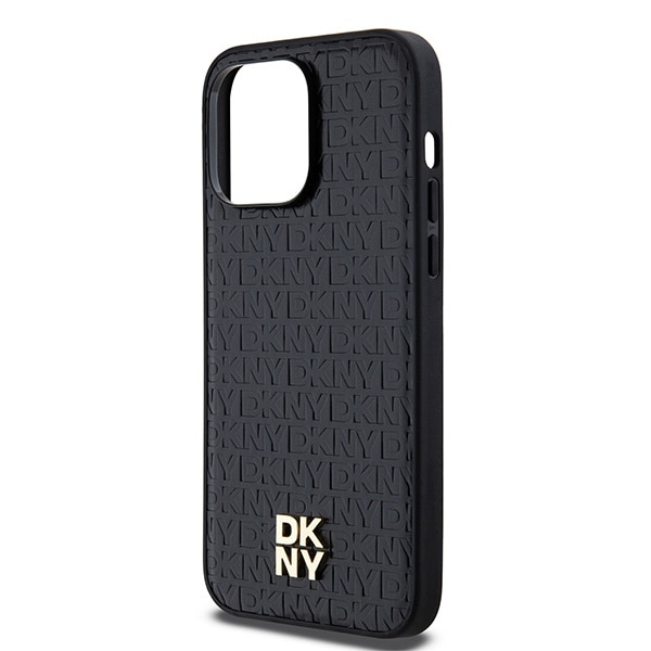DKNY MagSafe-etui med lædermønster og metallogo til iPhone 14 Pro - sort