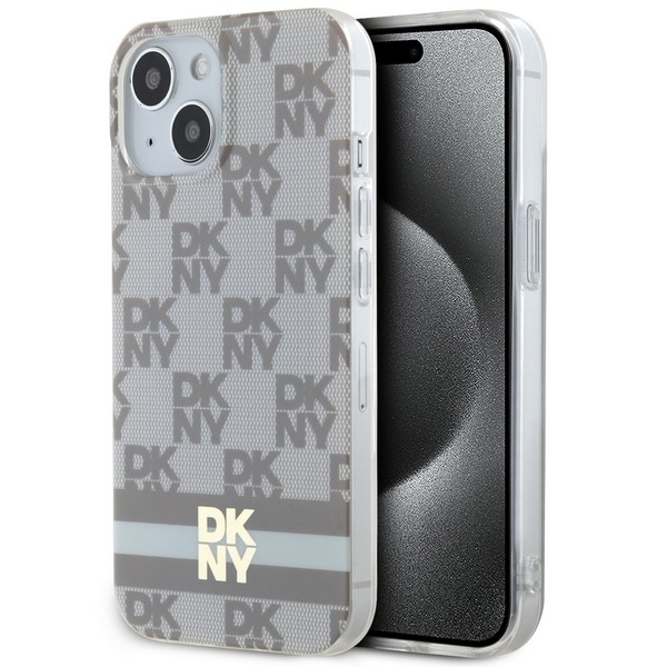 DKNY IML Checkered Mono Pattern & Printed Stripes MagSafe-fodral för iPhone 15 / 14 / 13 - beige