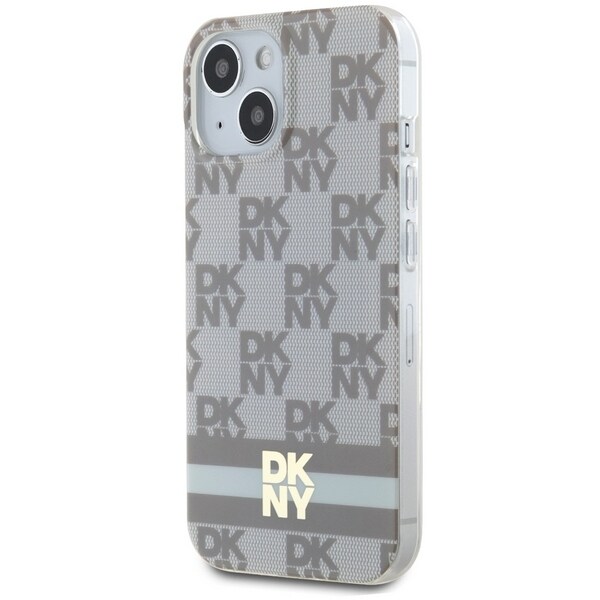 DKNY IML Checkered Mono Pattern & Printed Stripes MagSafe-fodral för iPhone 15 / 14 / 13 - beige