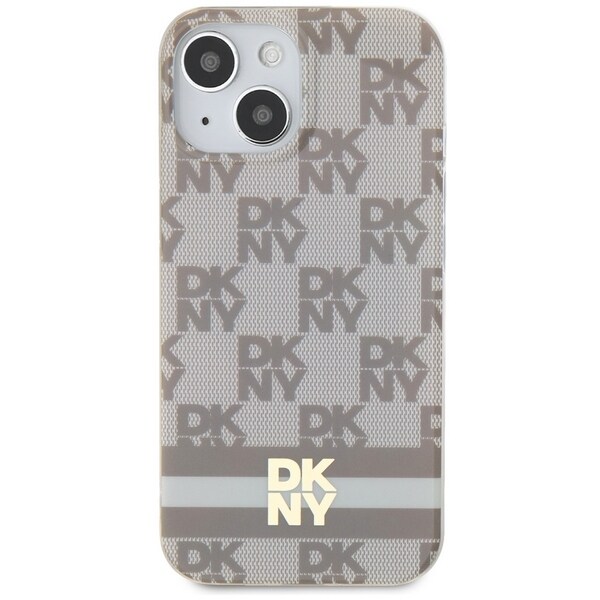 DKNY IML Checkered Mono Pattern & Printed Stripes MagSafe-fodral för iPhone 15 / 14 / 13 - beige