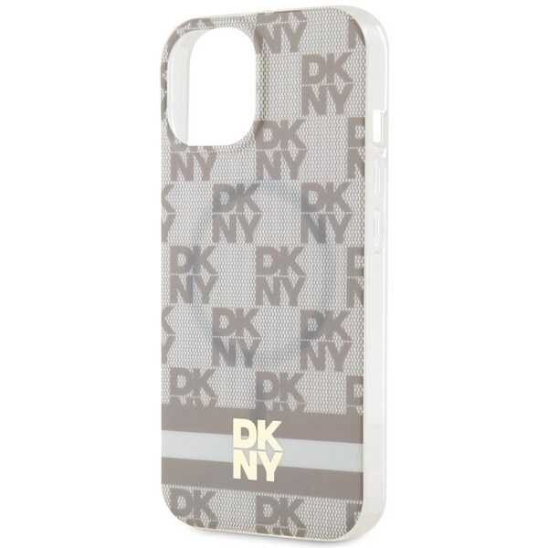 DKNY IML Checkered Mono Pattern & Printed Stripes MagSafe-fodral för iPhone 15 / 14 / 13 - beige