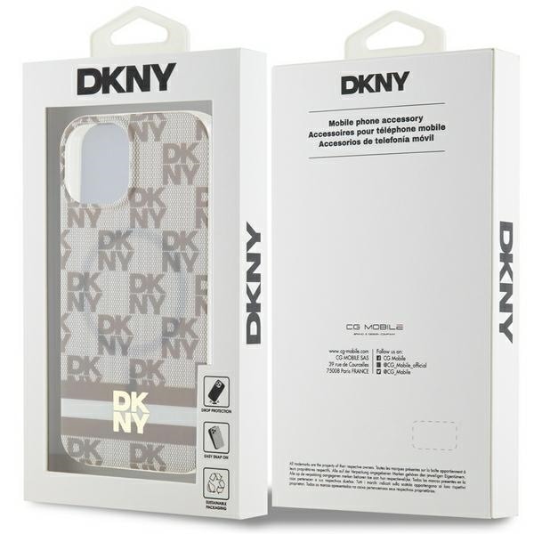 DKNY IML Checkered Mono Pattern & Printed Stripes MagSafe-fodral för iPhone 15 / 14 / 13 - beige